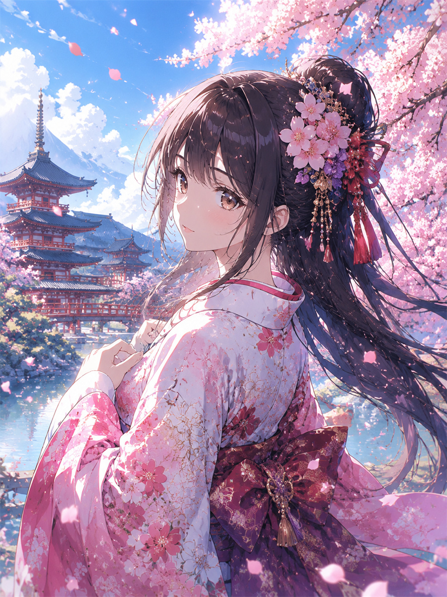 Anime cherry blossom kimono effect