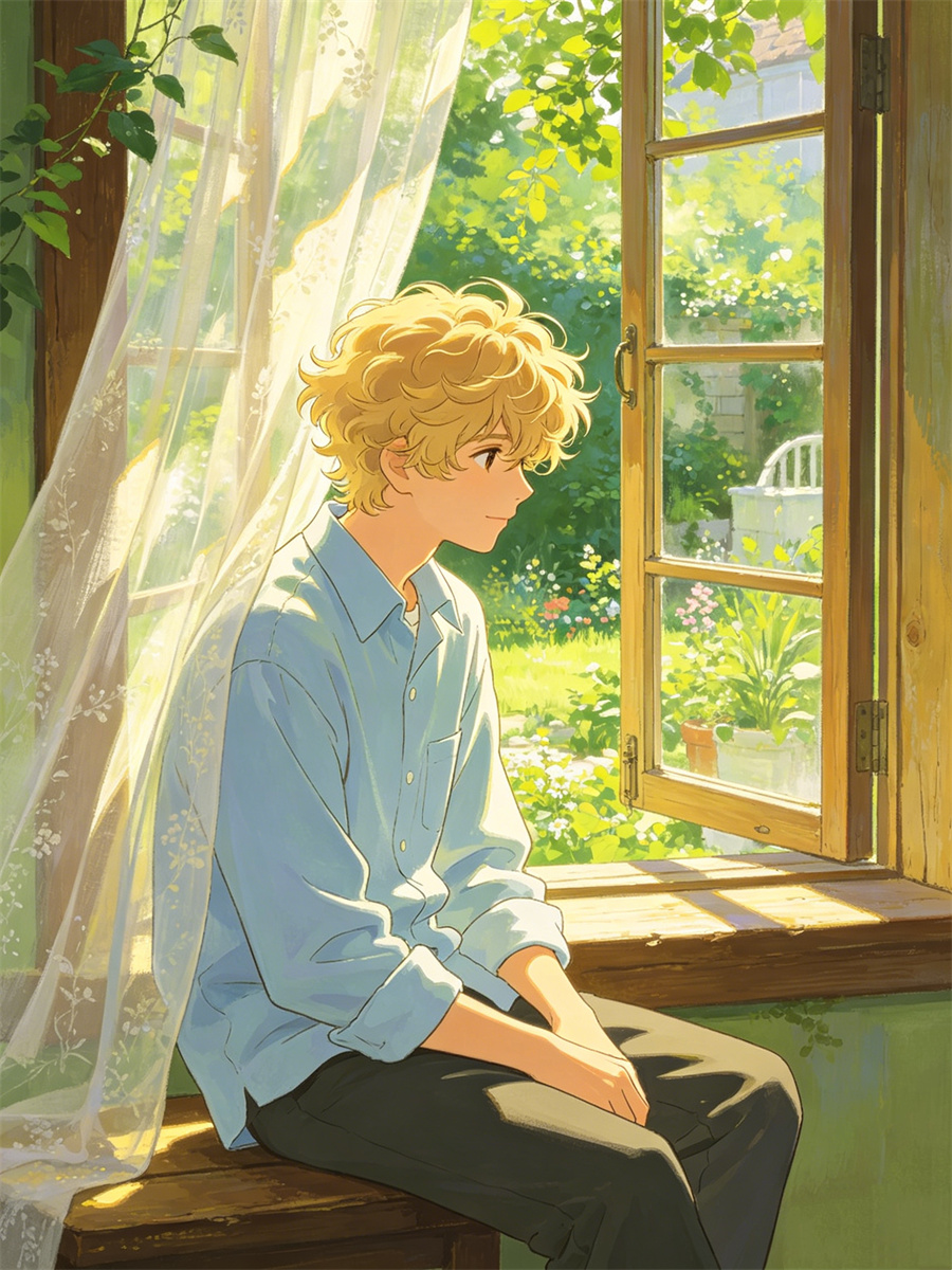 Ghibli-style morning breeze effect