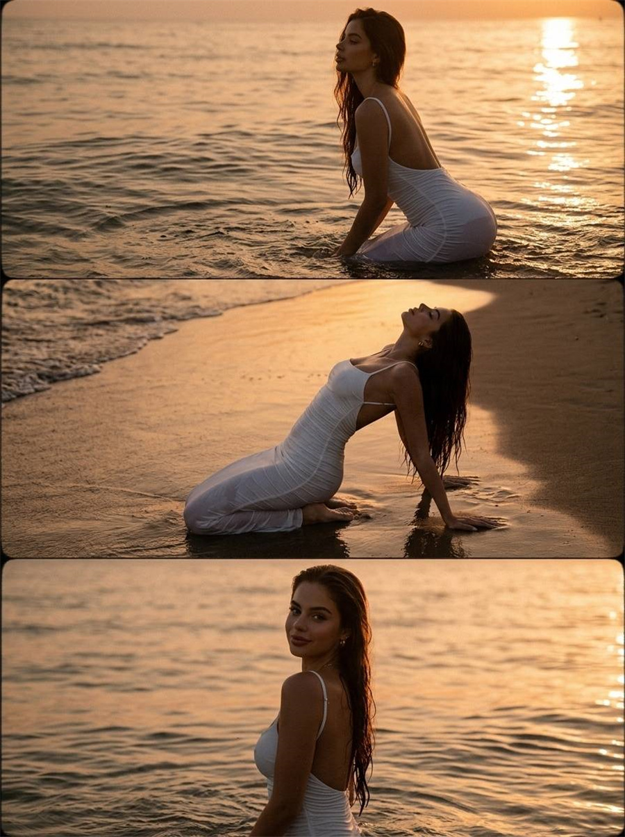 Golden hour beach triptych effect