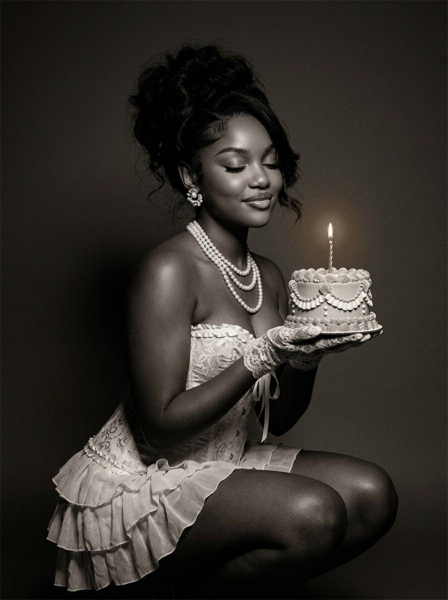 Vintage monochrome birthday cake effect
