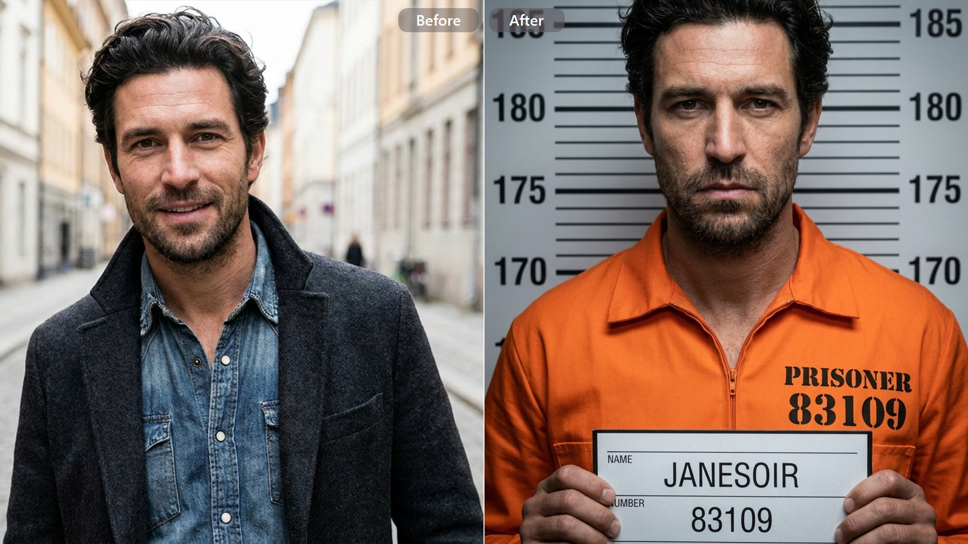 Classic Mugshot Style with a Realistic AI Transformation