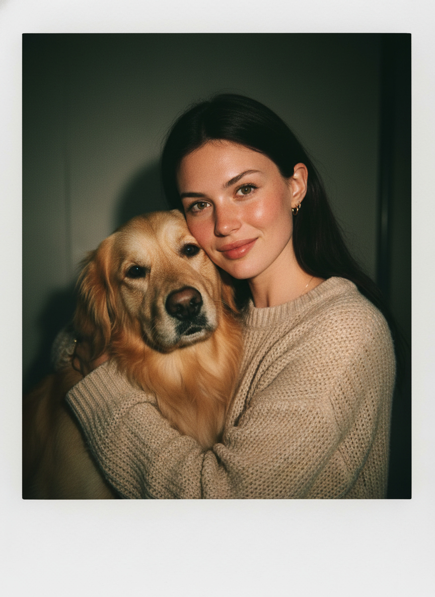AI-Polaroid-Haustier-Foto mit Freunden