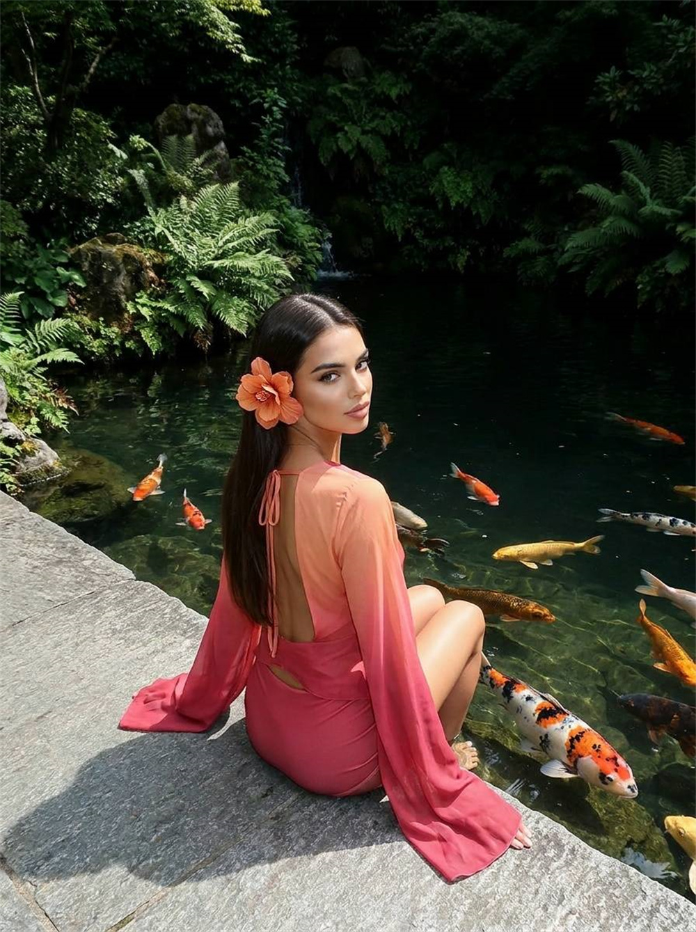 Koi Pond Floral Portrait Effect
