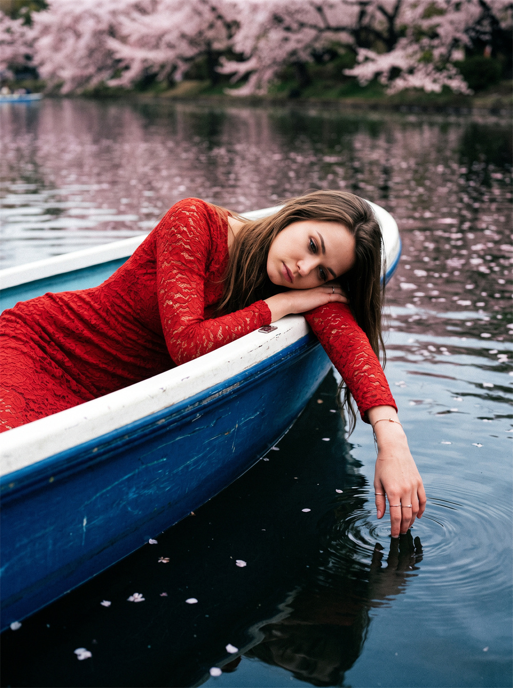 Sakura Lake Rowboat Portrait Effect